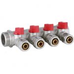 Nalburg Vloerverwarming Verdeler 4x16 MF-1” met Kogelkraan - Rood